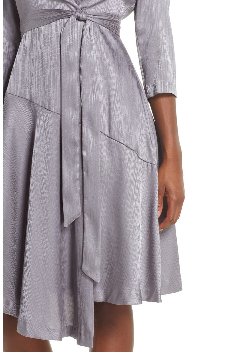 Jacquard Asymmetrical Faux Wrap Dress, Alternate, color, GUNMETAL