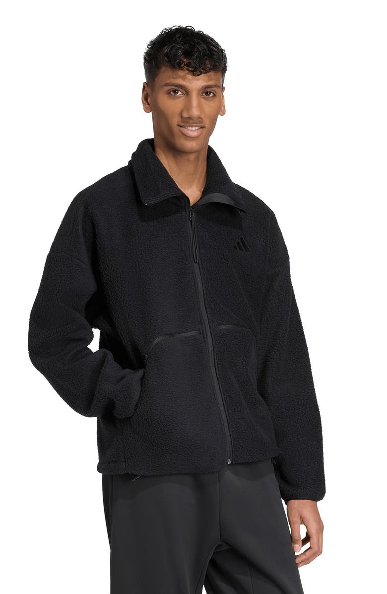 adidas City Tech High Pile Fleece Full Zip Jacket, Alternate, color, Black