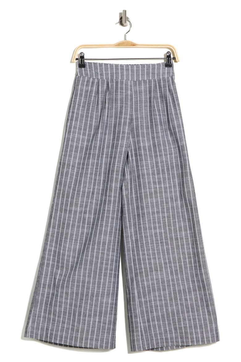Stripe Linen & Cotton Wide Leg Pants, Alternate, color, BLACK
