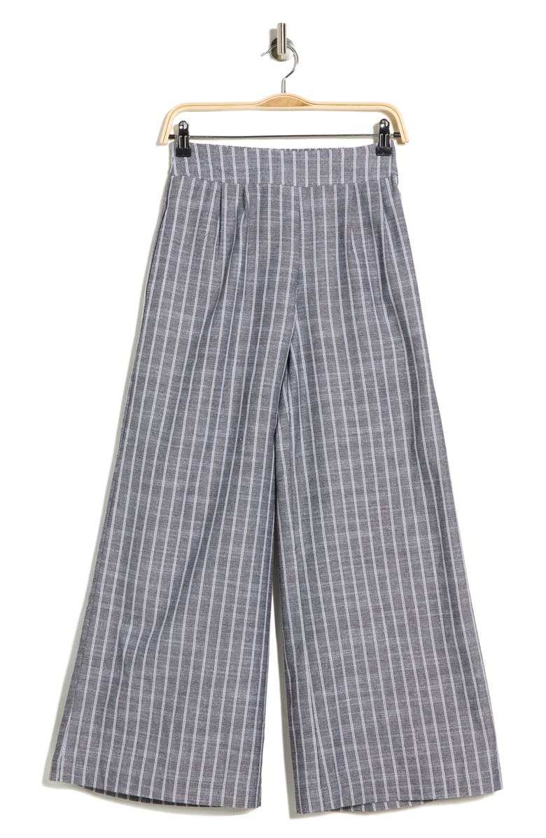 Renee C Stripe Linen & Cotton Wide Leg Pants, Main, color, Black