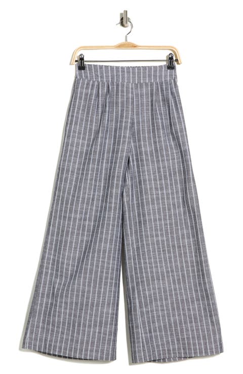 Stripe Linen & Cotton Wide Leg Pants