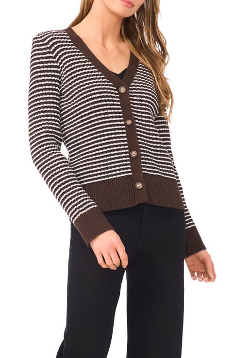 Halogen® Stripe V-Neck Cardigan (Regular & Petite)
