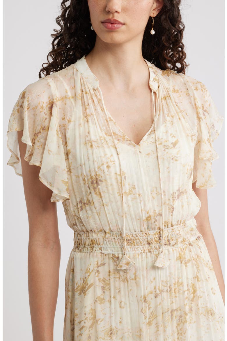 midi dress crinkle motif Melrose and Market Crinkle Midi Dress in Ivory- Pink Fleurette at Nordstrom Rack, Size 3X