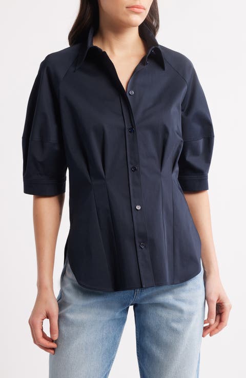 Belaurena Puff Elbow Sleeve Button-Up Shirt