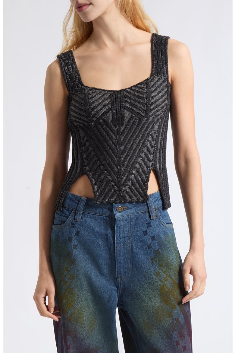 Warrior Corset Mixed Stitch Merino Wool Sweater Tank, Main, color, BLACK