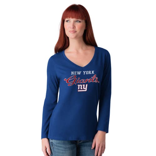 G-iii 4her By Carl Banks Royal New York Giants Post Season Long Sleeve V-neck T-shirt