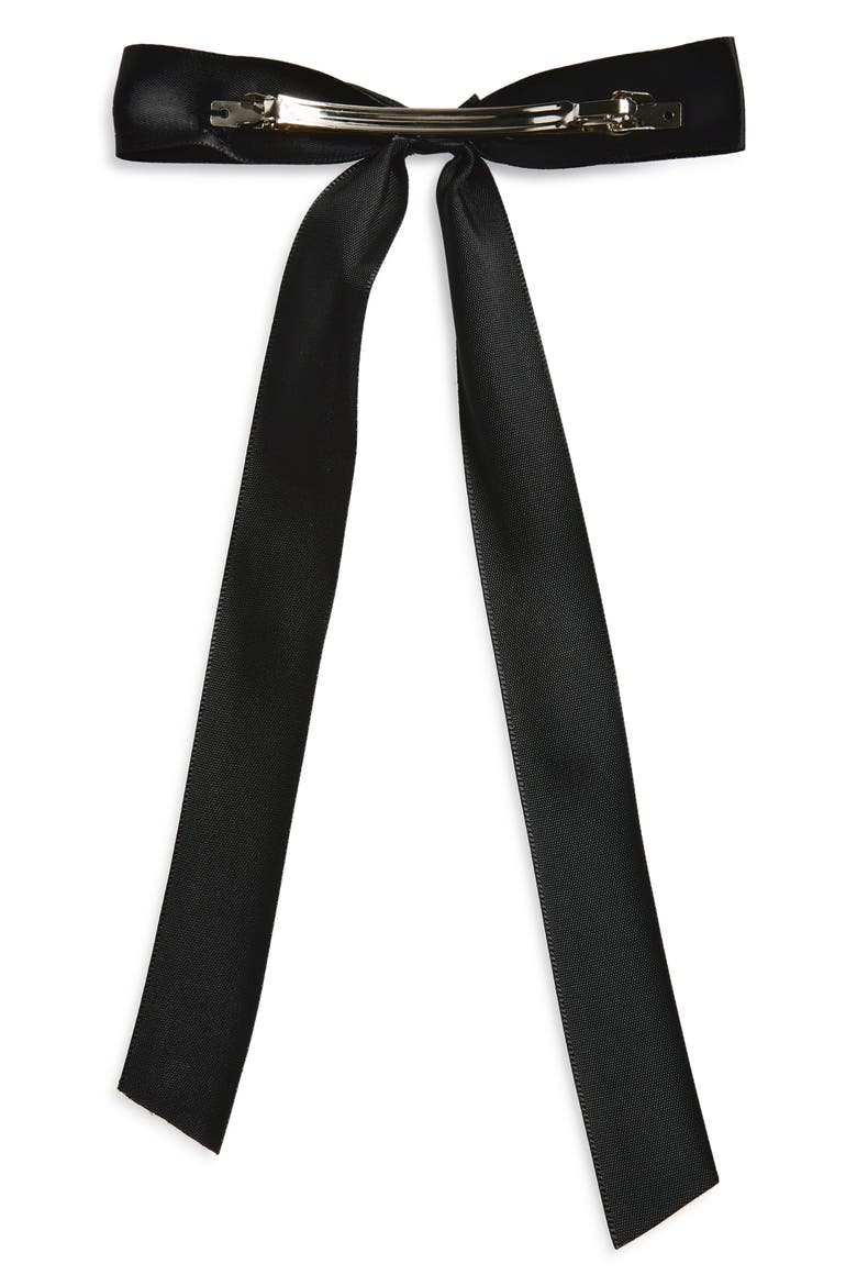 Long Skinny Bow Barrette, Alternate, color, BLACK