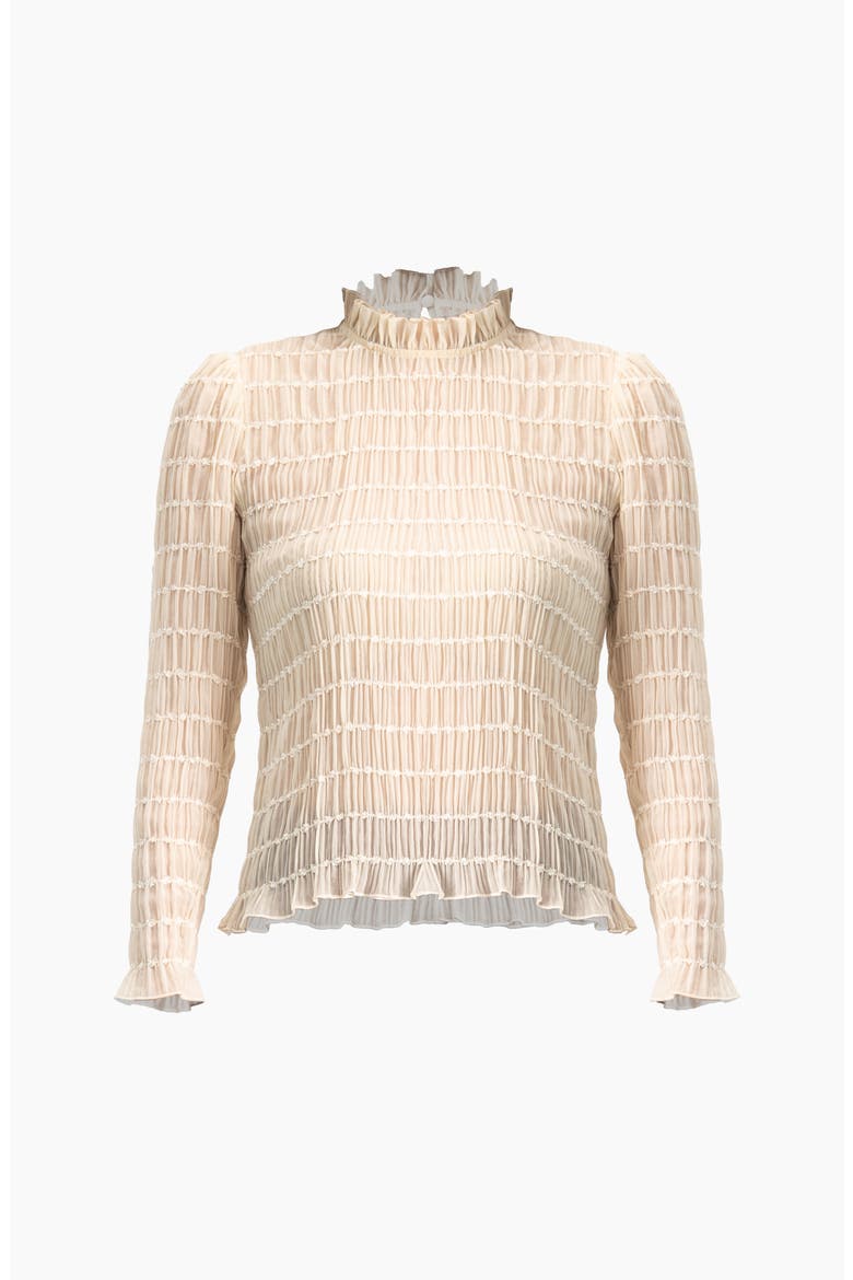 Textured Long Sleeve Blouse with High Neck, Alternate, color, Ivory