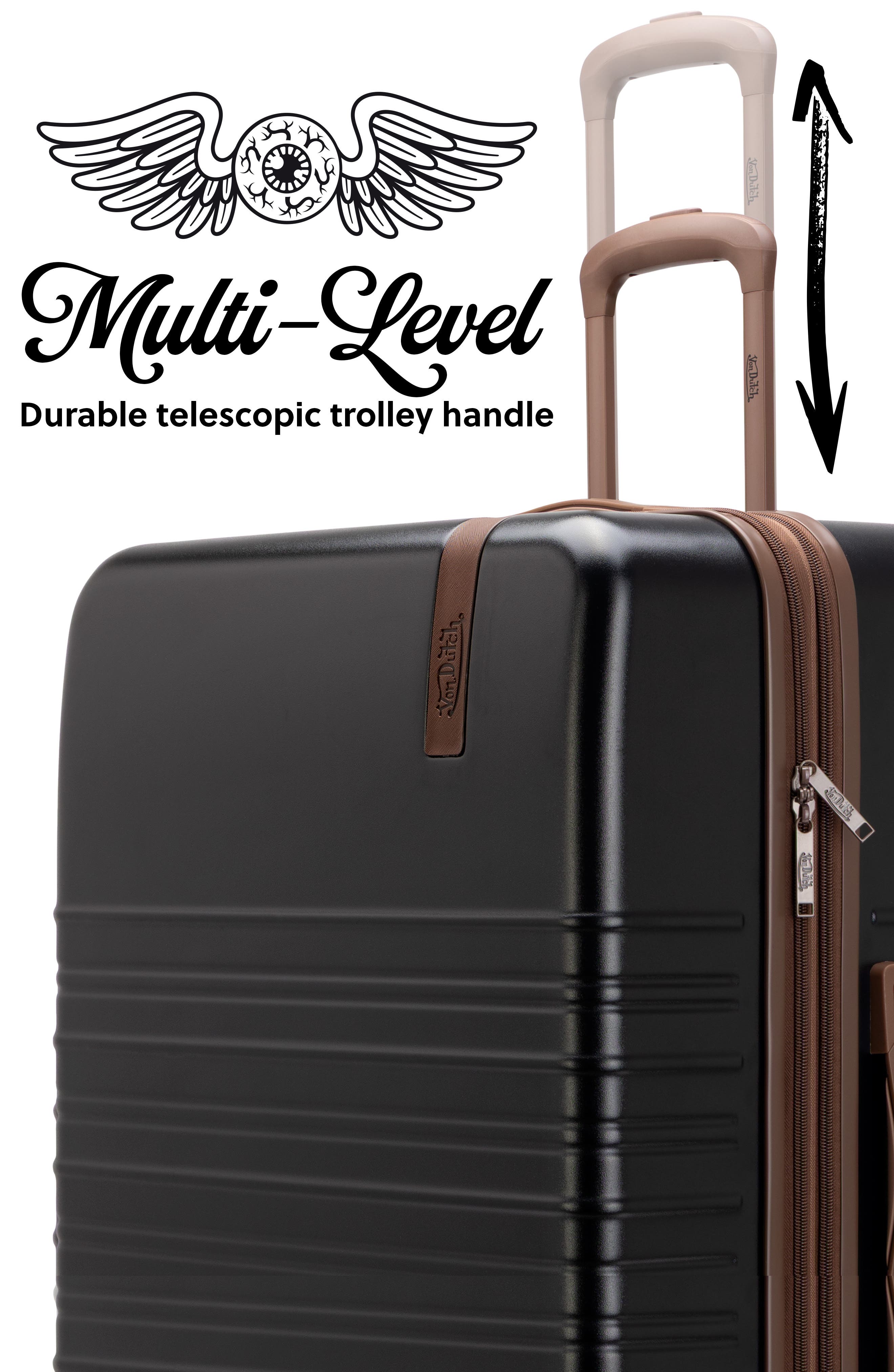 Von Dutch Retro Trek 3-Piece Expandable Hardside Spinner Luggage Set, Alternate, color, Black
