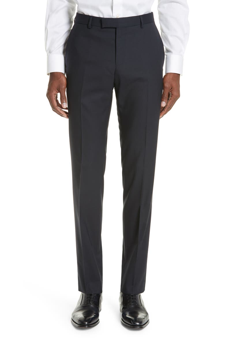 Trim Fit Solid Wool Travel Suit, Alternate, color, NAVY