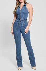 GUESS Mia Denim Halter Jumpsuit