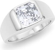 HauteCarat Men's Asscher Cut Lab Created Diamond Signet Ring