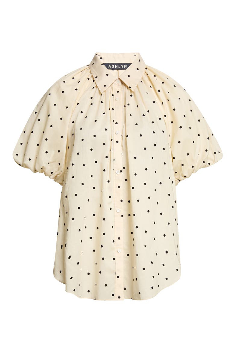 Charlie Flocked Polka Dot Cotton Button-Up Shirt, Main, color, BLACK DOTS ON BEIGE