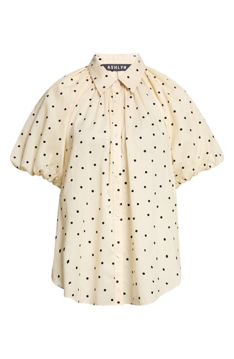 Charlie Flocked Polka Dot Cotton Button-Up Shirt