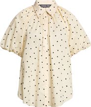 ASHLYN Charlie Flocked Polka Dot Cotton Button-Up Shirt