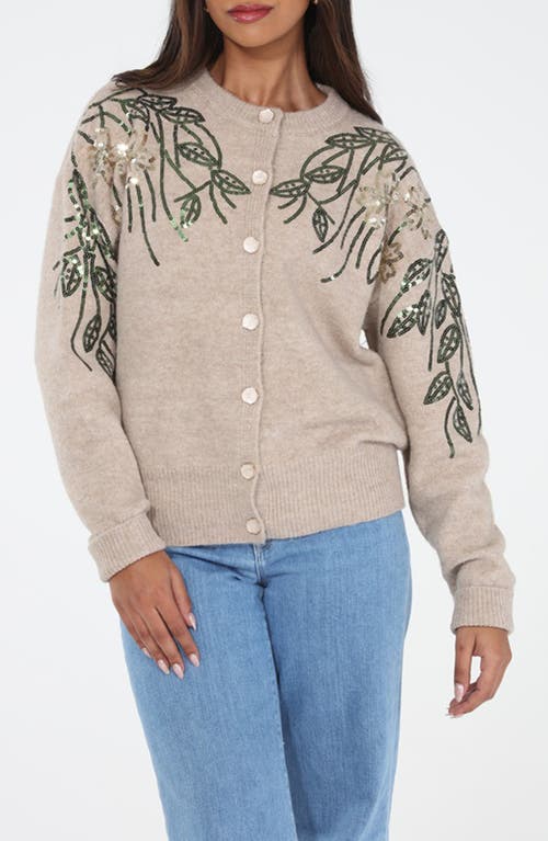 Rain And Rose Sequin Cardigan In Brown