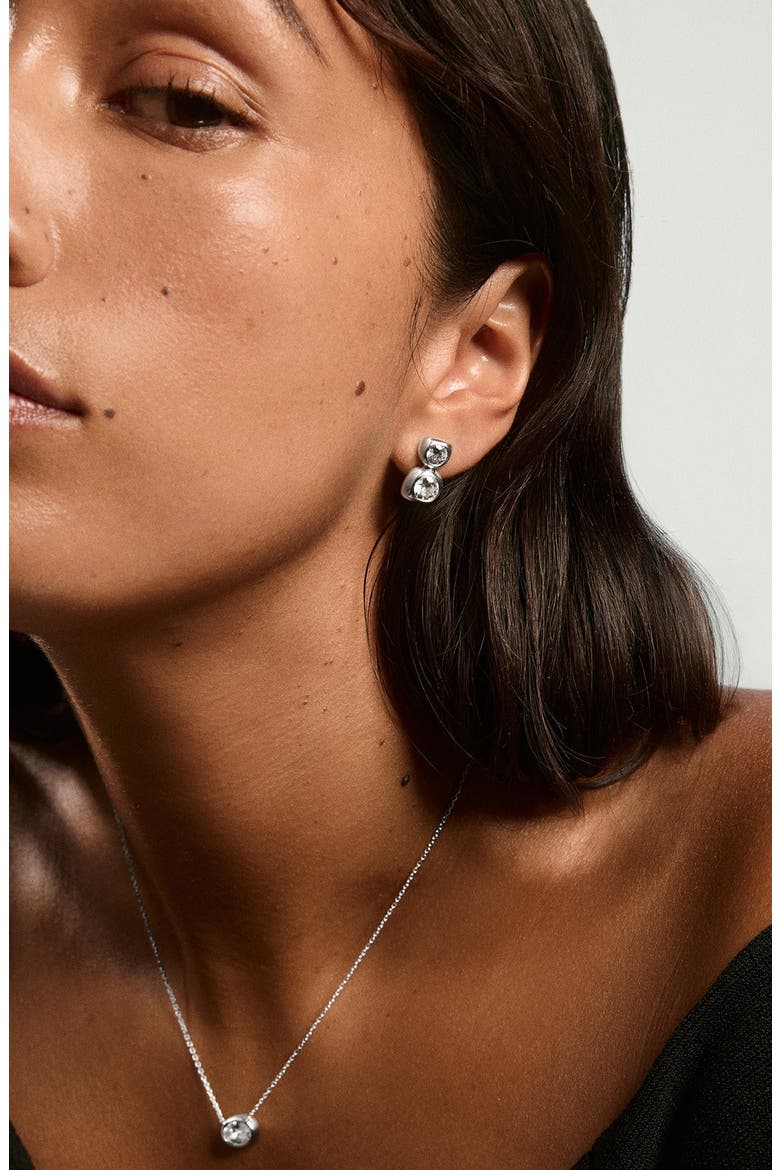 Inès Drop Stud Earrings, Alternate, color, Sterling Silver
