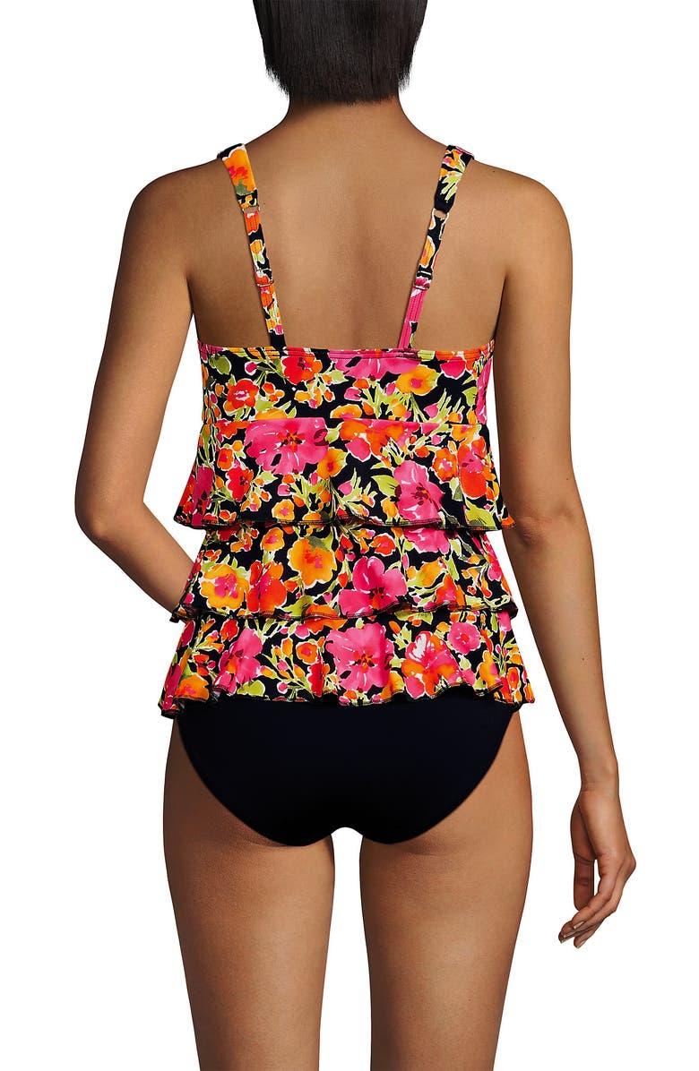 Lands' End Smoothing Control Ruffle Fauxkini One Piece Swimsuit, Alternate, color, Painted Blooms/Black