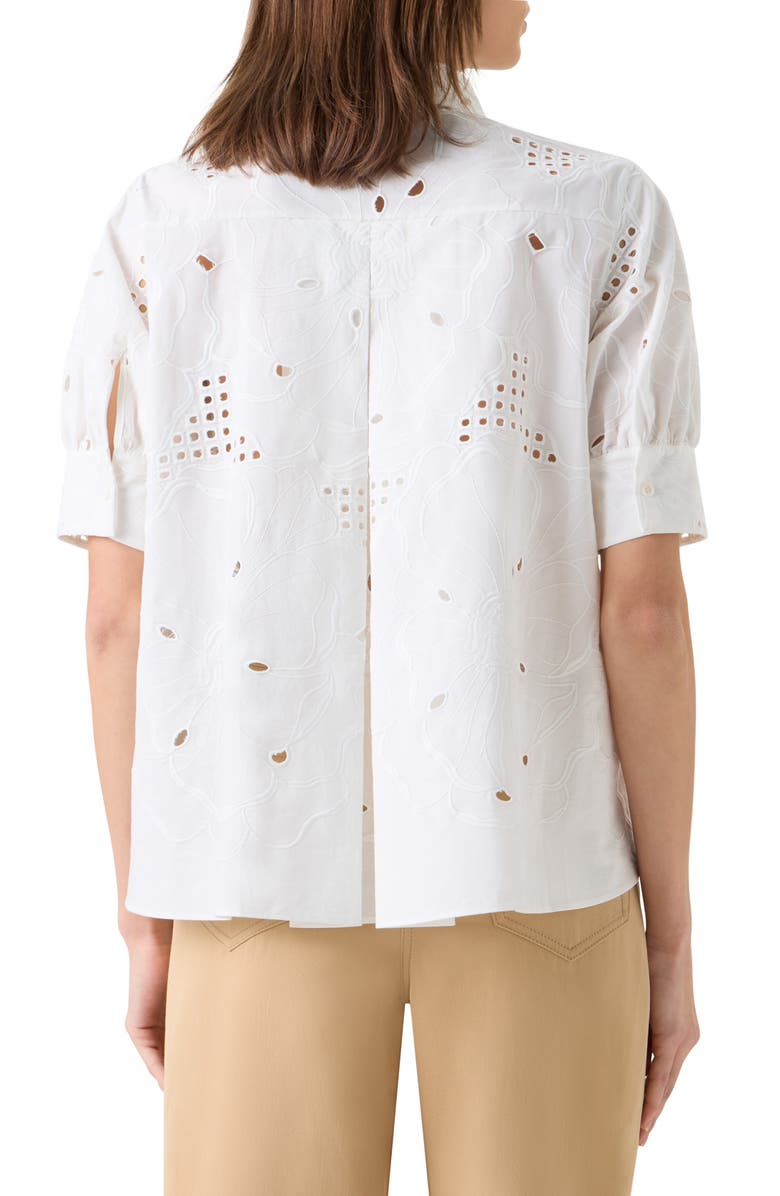 Akris punto Embroidered Cotton Eyelet Button-Up Shirt, Alternate, color, Cream