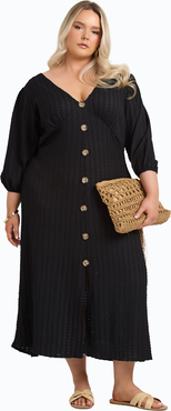 FASHION-SZN CURVE Balloon Sleeve Button Front Midi Dress