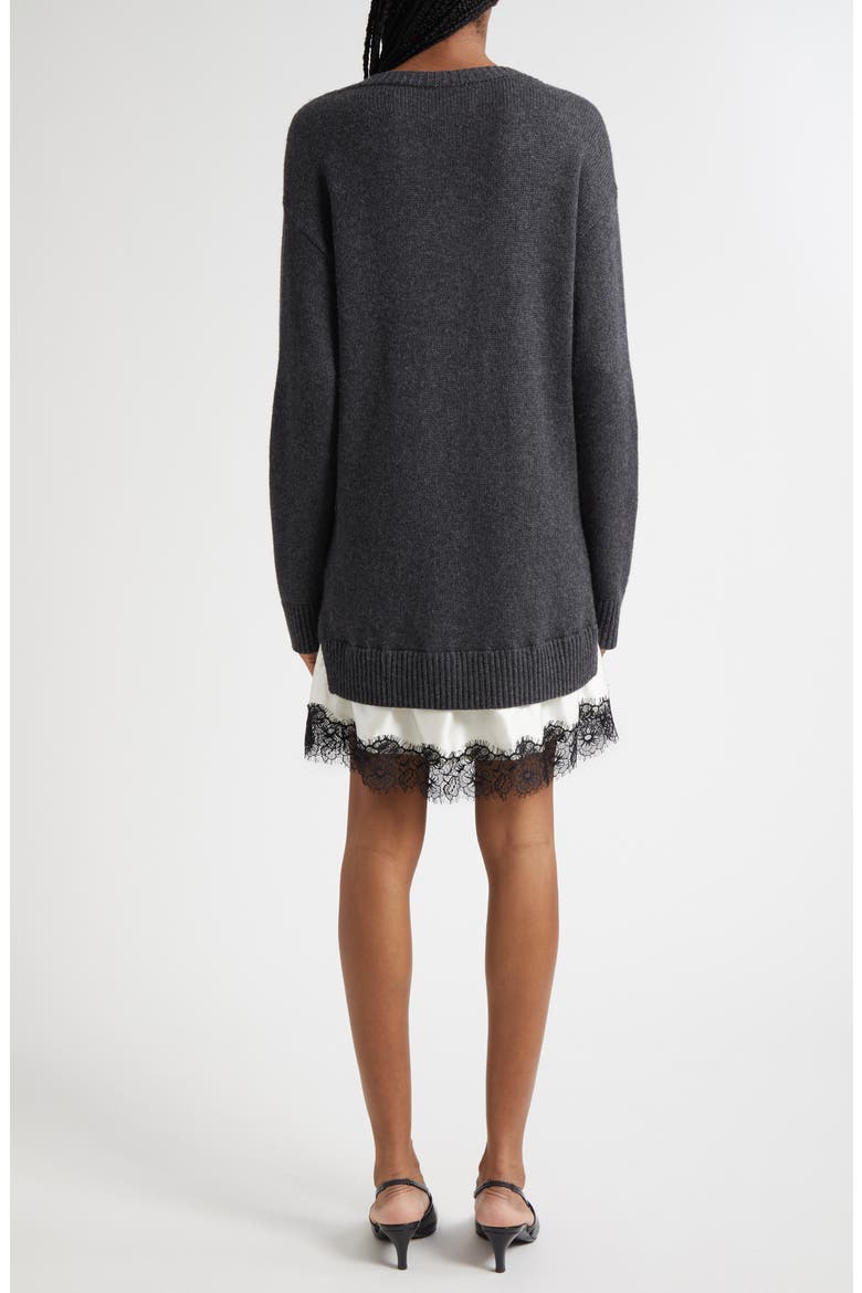 Simona Lace Trim Long Sleeve Sweater Dress, Alternate, color, CHARCOAL