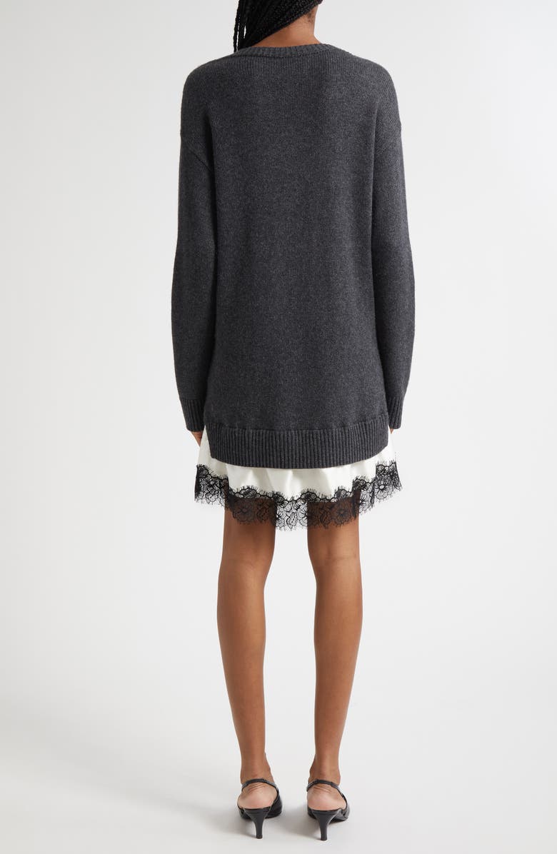 Cinq à Sept Simona Lace Trim Long Sleeve Sweater Dress, Alternate, color, Charcoal
