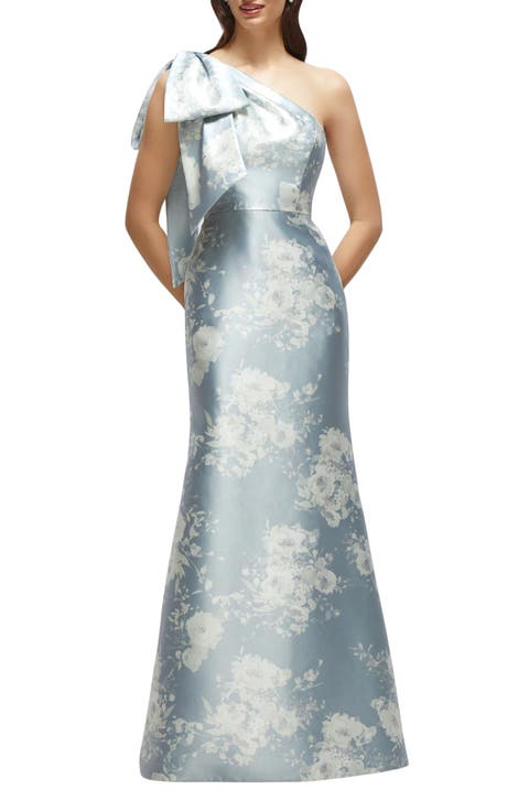 Bow Shoulder Satin Twill Mermaid Gown