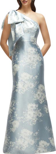 Bow Shoulder Satin Twill Mermaid Gown
