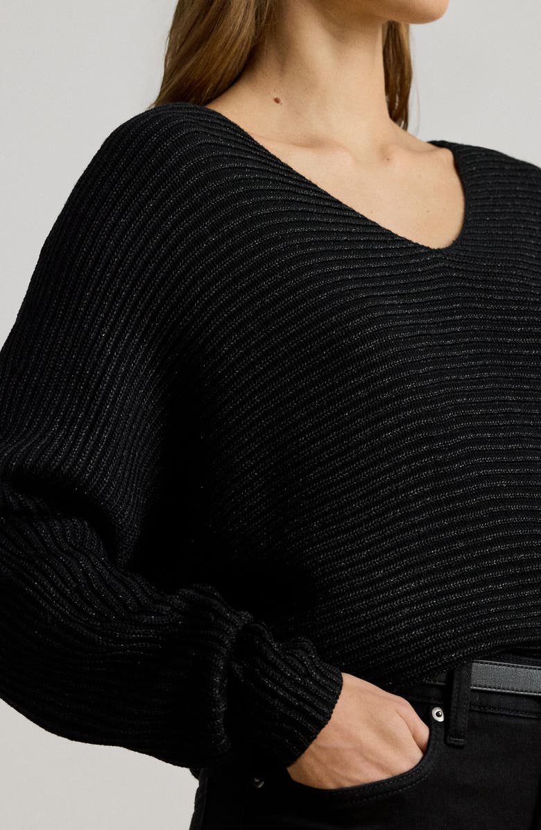 Lauren Ralph Lauren Metallic Rib Dolman Sleeve Sweater, Alternate, color, Black Metallic
