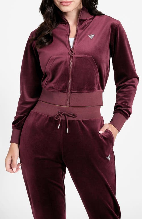 Guess Couture Velour Zip-up Sweatshirt In Purple