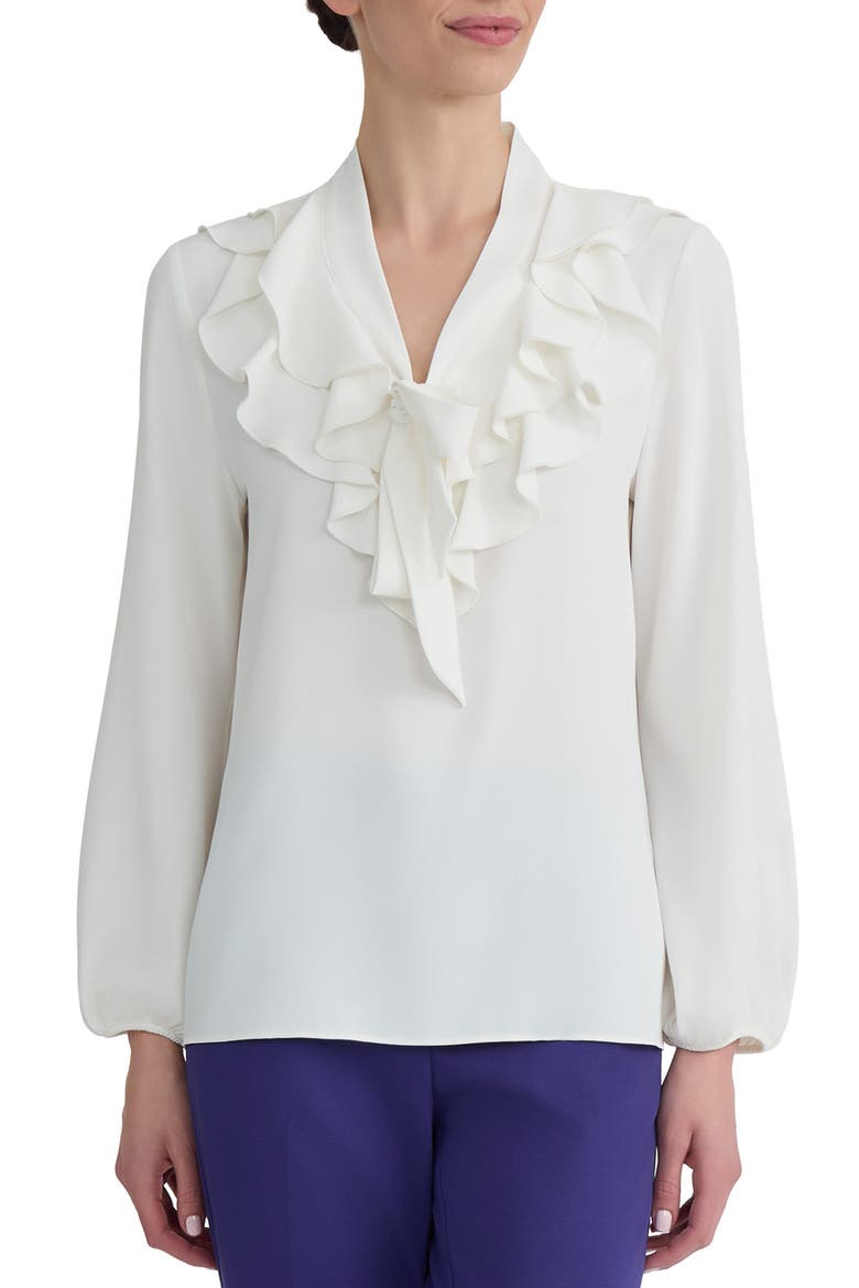 Ruffle Tie Neck Top, Main, color, VANILLA ICE