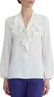 KASPER Ruffle Tie Neck Top