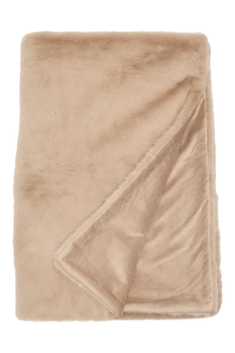 Faux Fur Throw Blanket, Main, color, TAN THREAD