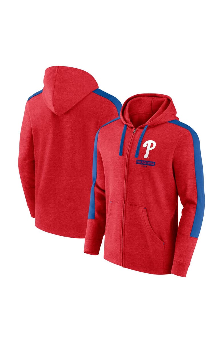 FANATICS Men's Fanatics Heather Red Philadelphia Phillies Gains Fleece Full-Zip Hoodie, Main, color, 