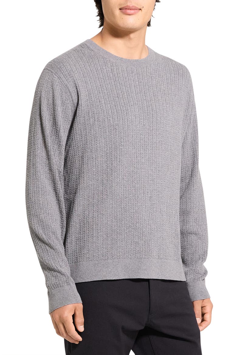 Riland Cable Stitch Cotton Crewneck Sweater, Alternate, color, ASH MELANGE