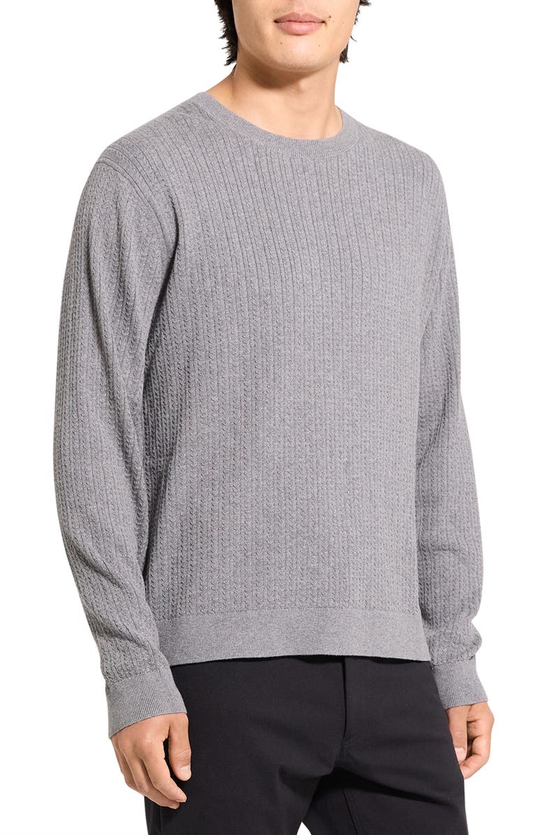 Theory Riland Cable Stitch Cotton Crewneck Sweater, Alternate, color, Ash Melange