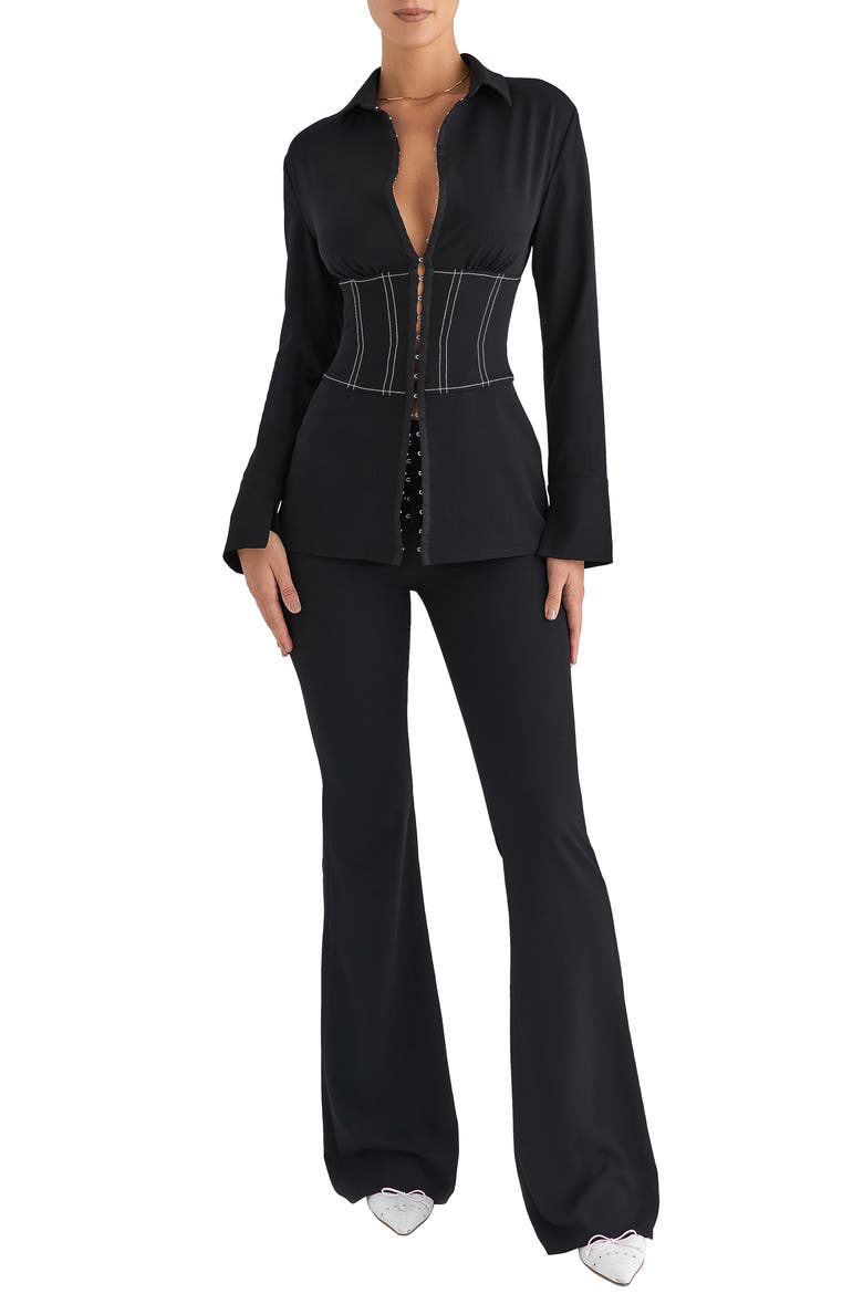 Long Sleeve Corset Shirt, Alternate, color, BLACK