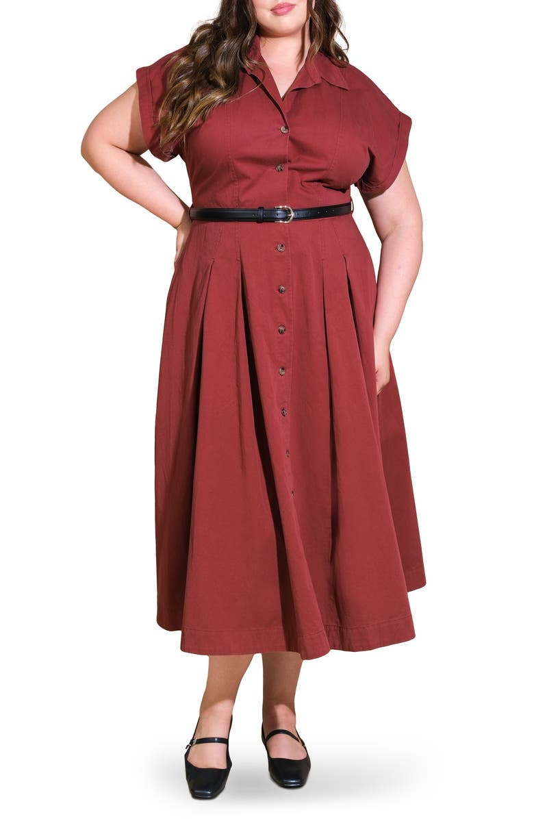 FLYING TOMATO Belted Cotton Shirtdress, Main, color, Berry