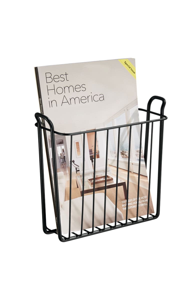 mDesign Metal Wall Mount Decorative Magazine Rack Organizer Bin Basket - Black, Main, color, 