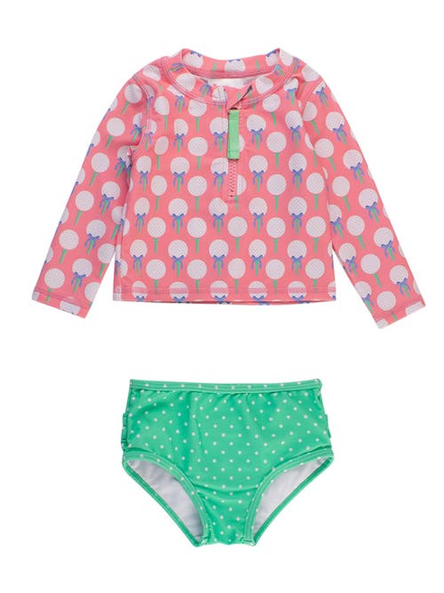 Rufflebutts Girls Upf50+ Long Sleeve Zipper Rash Guard 2-piece