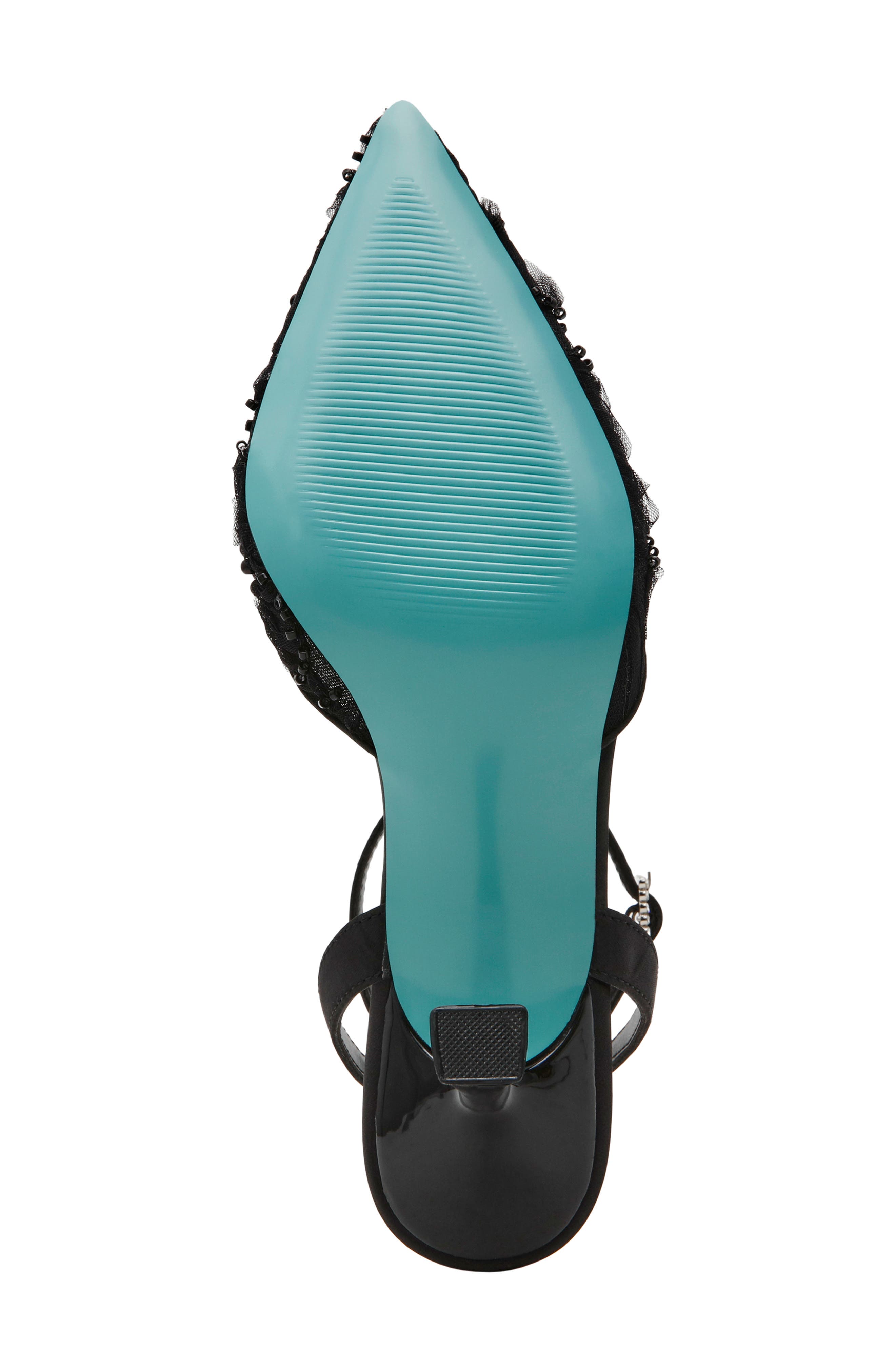 Betsey Johnson Delia Beaded Mesh Ankle Strap Pump, Alternate, color, Black