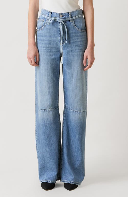 Le Jean Margot Drawstring High Waist Barrel Jeans In Blue