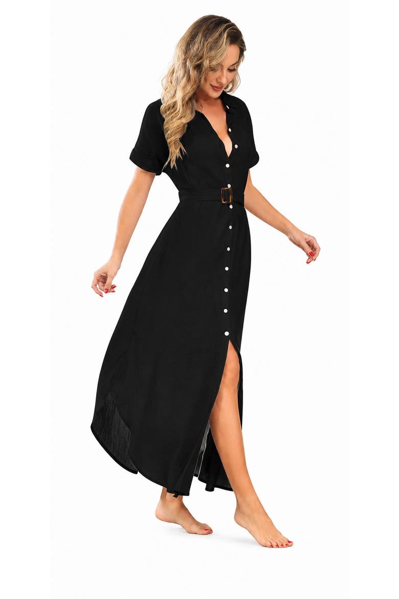 Lightweight Swim Cover-Up Maxi Dress, Alternate, color, Black