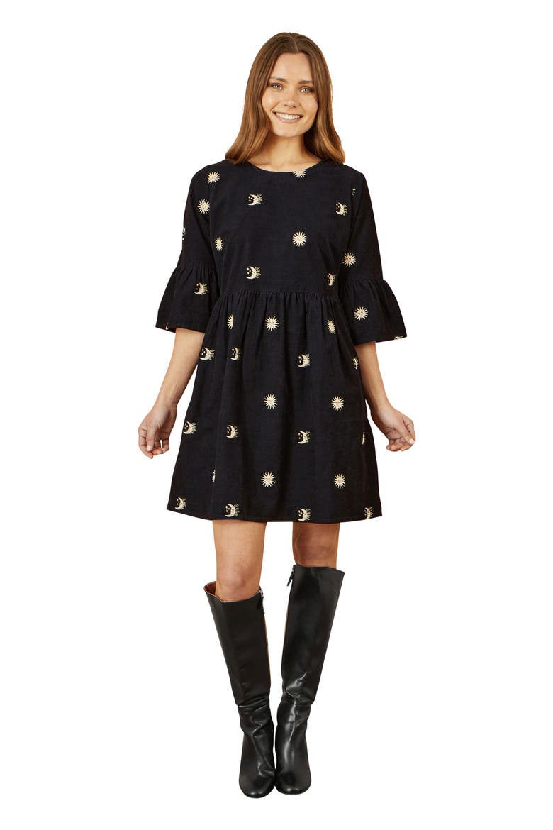 Cosmic Embroidered Cord Mini Dress, Main, color, Black
