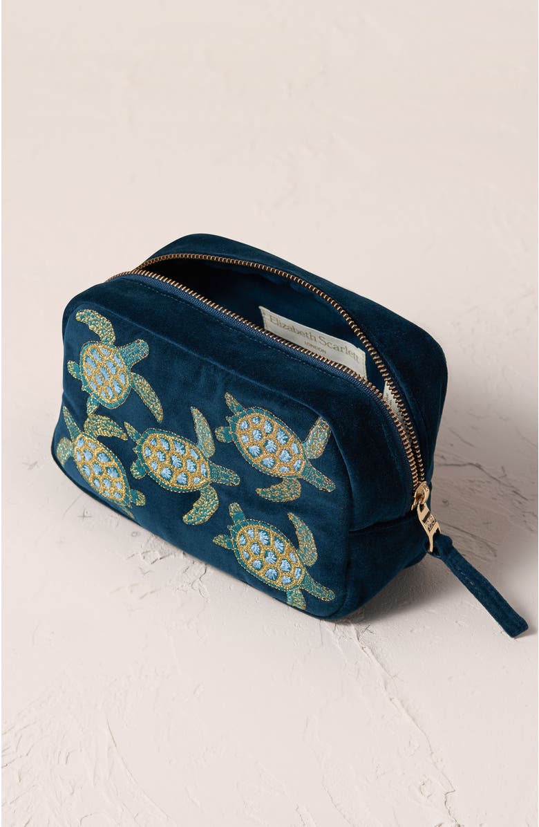 Elizabeth Scarlett Turtle Conservation Velvet Makeup Bag, Alternate, color, Marine Navy