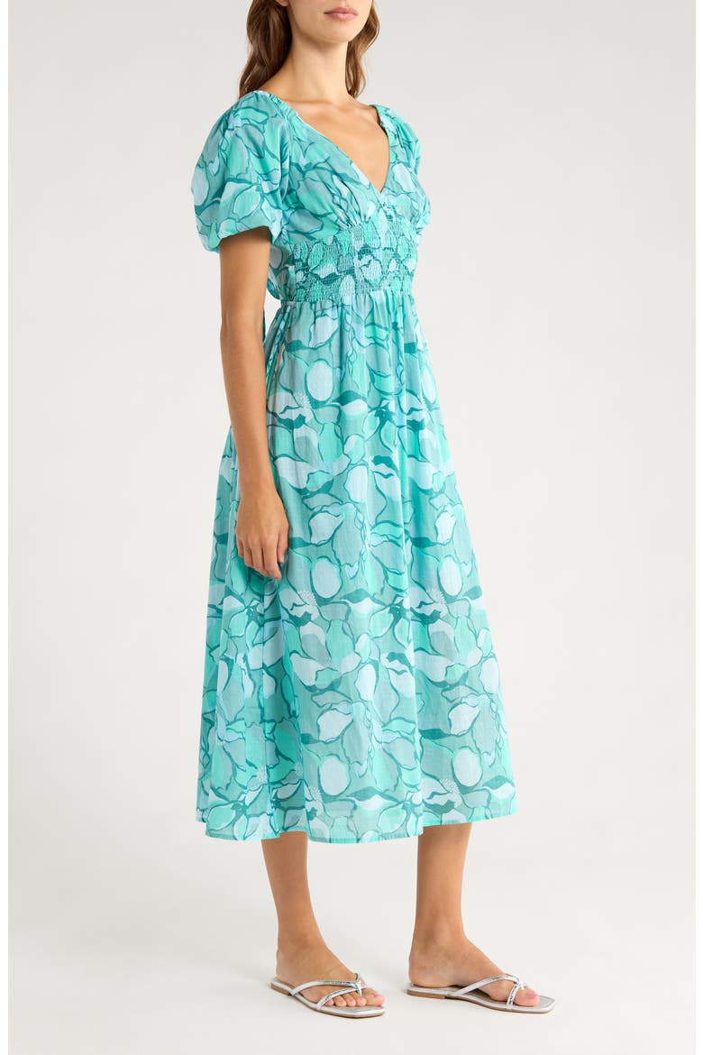 Go Coastal Puff Sleeve Midi Dress, Alternate, color, BLUE BIRD