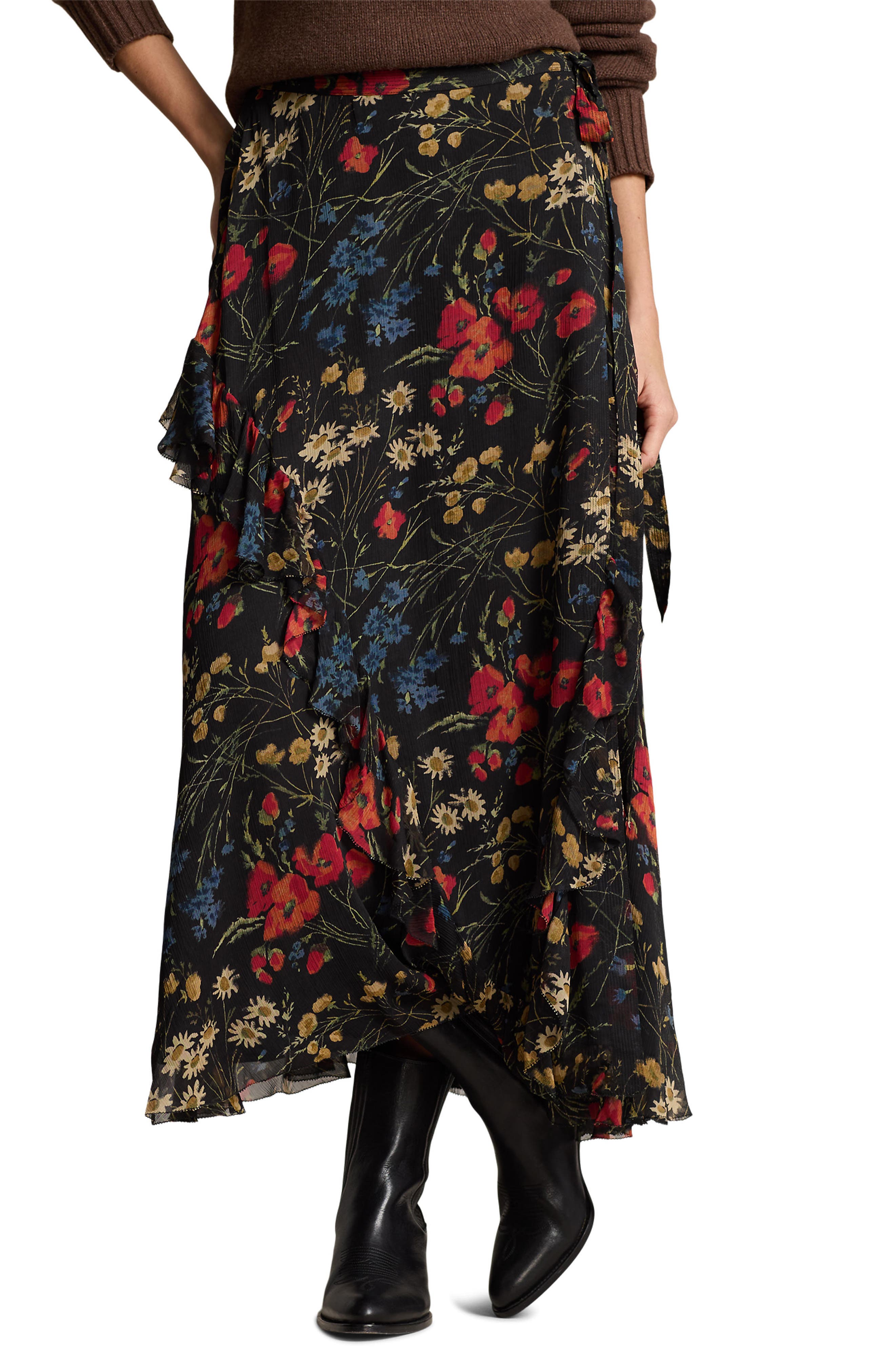 Polo Ralph Lauren Floral Crinkle Georgette Maxi Wrap Skirt