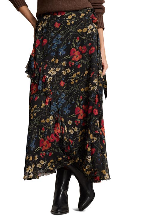Floral Crinkle Georgette Maxi Wrap Skirt