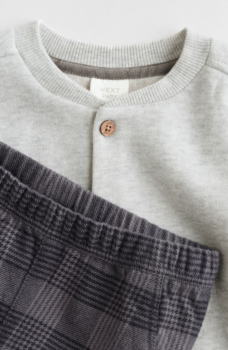 NEXT Henley Sweatshirt & Check Pants Set, Alternate, color, Grey