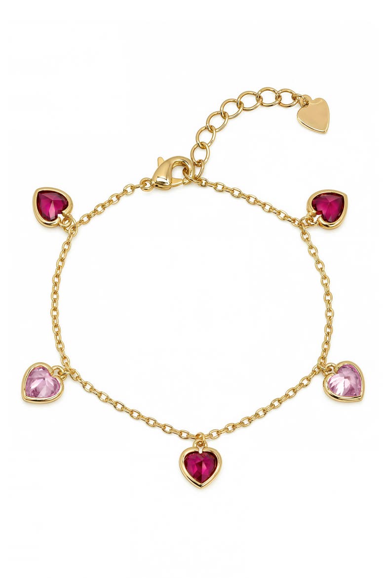Kids' Cubic Zirconia Heart Charm Bracelet, Main, color, PINK/ RED